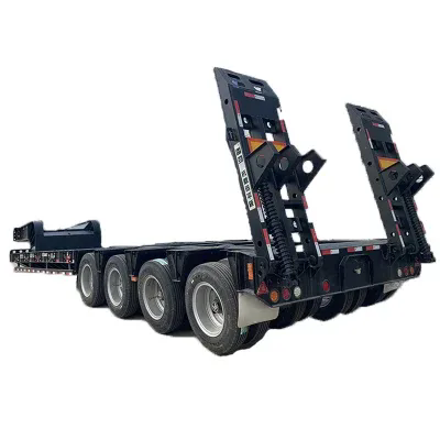 4-axle 80T heavy-duty gooseneck low-bed truck semi-trailer